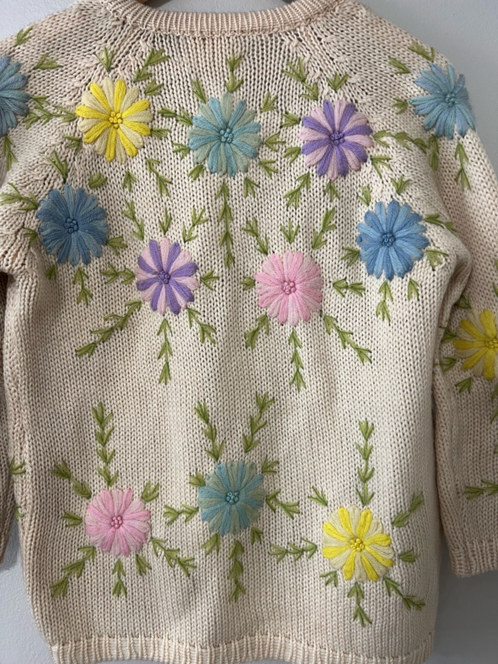 Vintage Fully FashionedHand Embroidered Wool Floral Cardigan Sweater Cottagecore - Picture 12 of 14